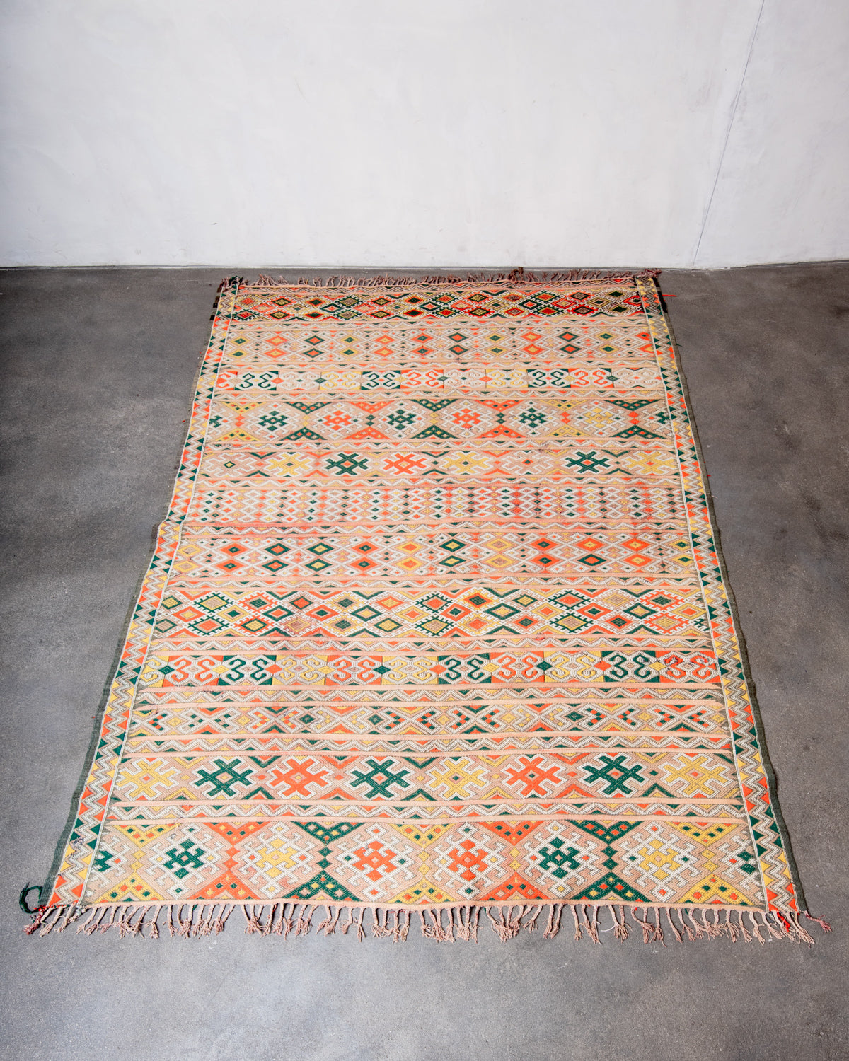 Modern, designer, handcrafted Berber rug from Morocco. Vintage Kelim carpet with beautiful designs and robust flat weave out of wool.